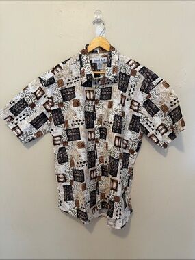 Island Made Casual Short-Sleeve Button-Down Shirt in White, Black & Brown